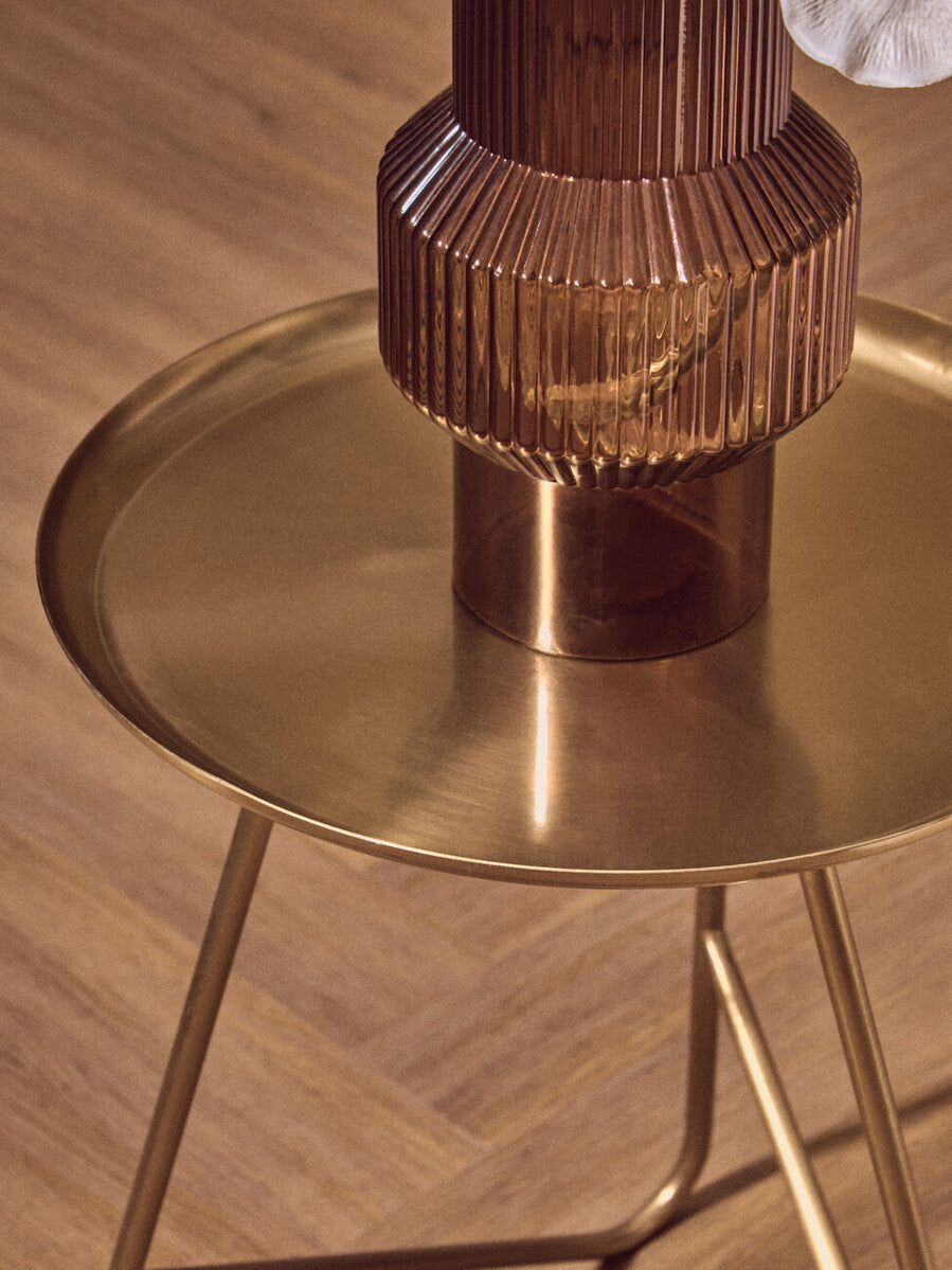 Gold Brass Finish Metal Side Table with Raised Edge Top, Corra
