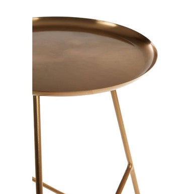 Gold Brass Finish Metal Side Table with Raised Edge Top, Corra