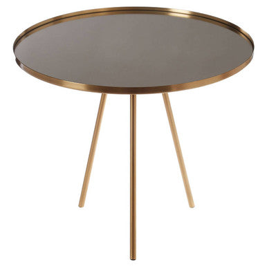 Gold Finish Mirrored Top Side Table with Minimal Iron Base, Corra
