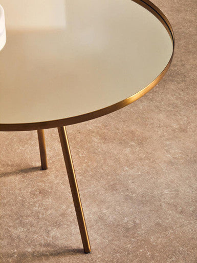 Gold Finish Mirrored Top Side Table with Minimal Iron Base, Corra