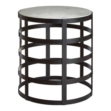 Black and Natural Marble Top Side Table with Grid Metal Base, Corina