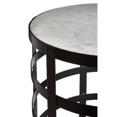 Black and Natural Marble Top Side Table with Grid Metal Base, Corina