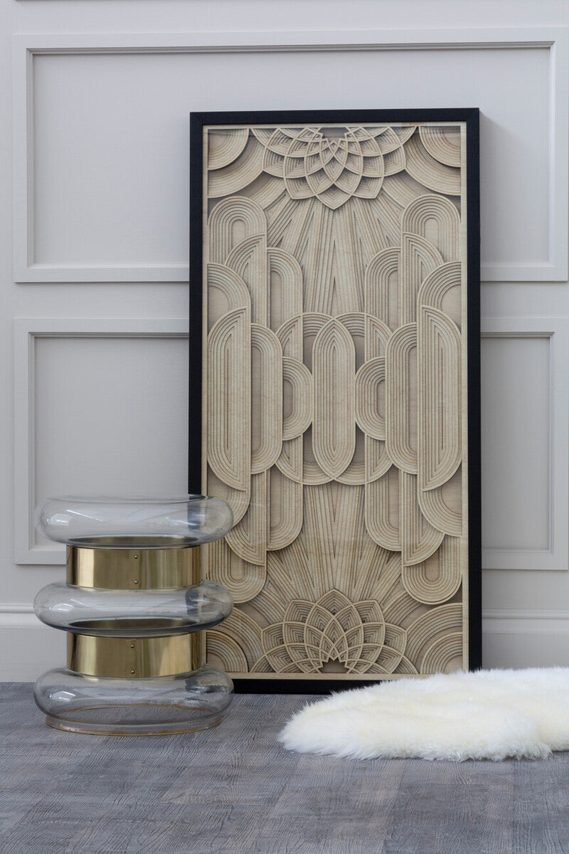 Gold Finish Side Table with Clear Circular Glass Sides and Steel Frame, Margot