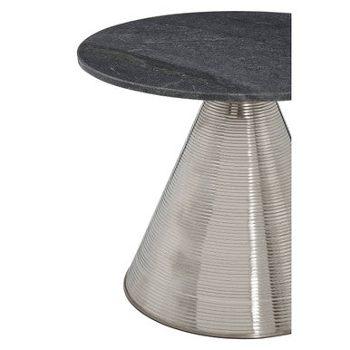 Grey Marble Top Side Table with Metallic Silver Finish Textured Base, Martini