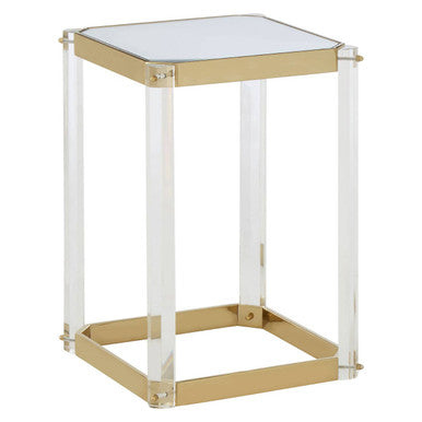 Clear Mirrored Top Side Table with Clear Acrylic Legs and Gold Finish Frame, Miley