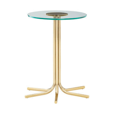 Clear Glass Top Side Table with Splayed Gold Finish Metal Base, Miley