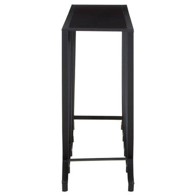 Black Glass Top Console Table with Black Iron Overlapping Curved Base, Trento