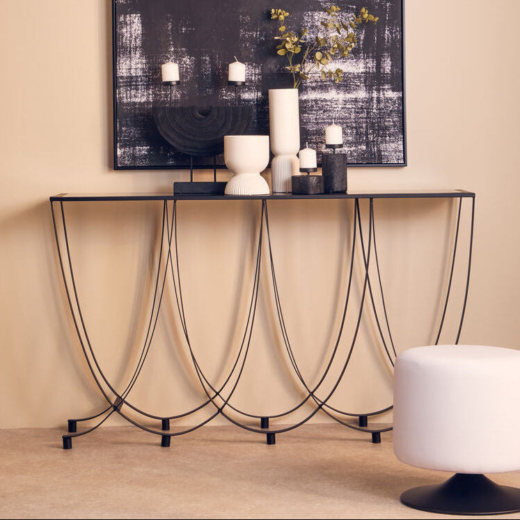 Trento Black Glass Top Console Table