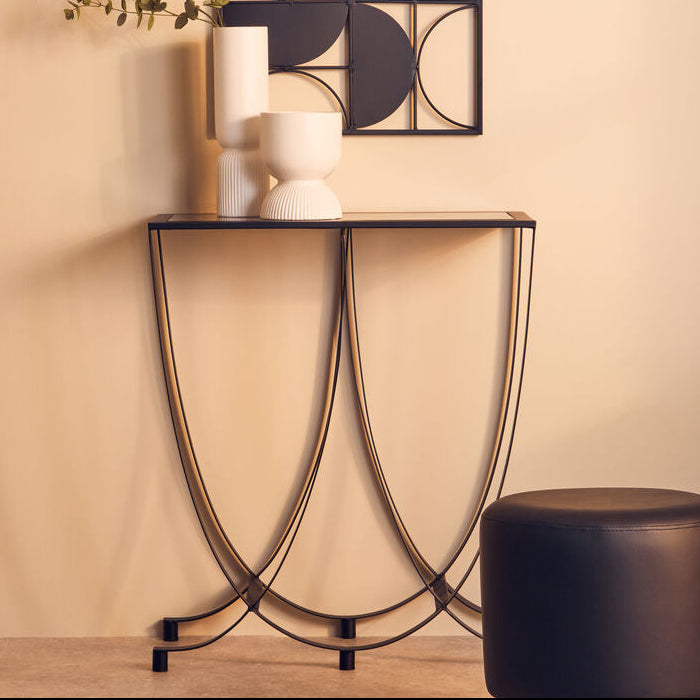 Trento Grey Glass and Black Finish Console Table