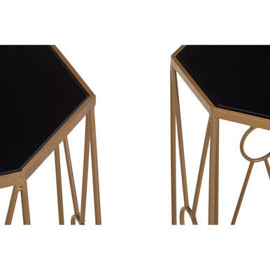 Trento Black Glass and Copper Finish Set of 2 Hexagon Side Tables