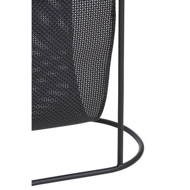 Grey Glass Top Side Table with Black Metal Frame and Hanging Mesh Shelf, Trento