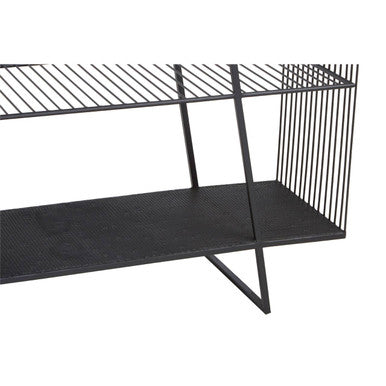 Grey Glass Console Table with Two Open Shelves and Black Metal Frame, Trento