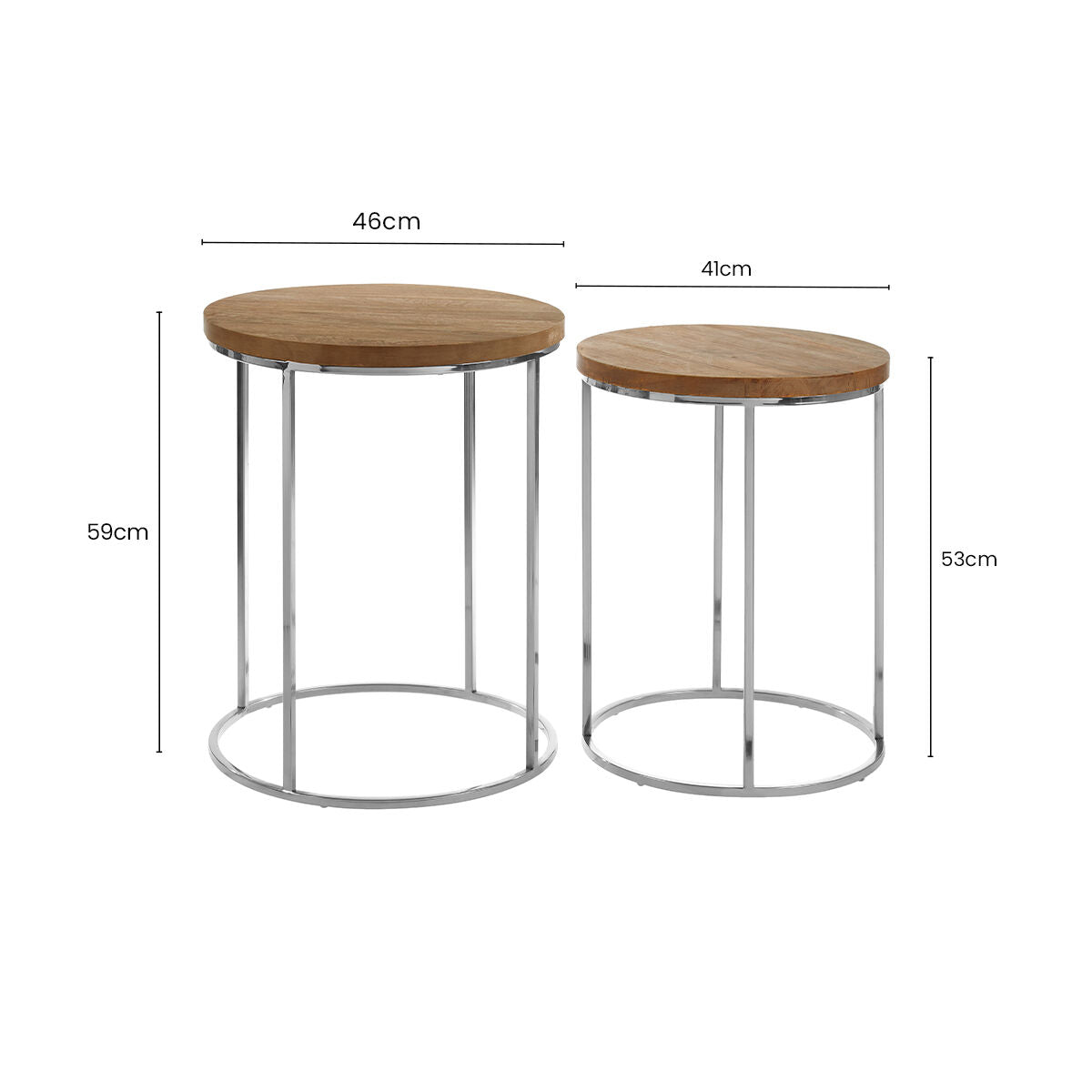 Agra Natural Mango Wood and Metal Set of 2 Round Side Tables