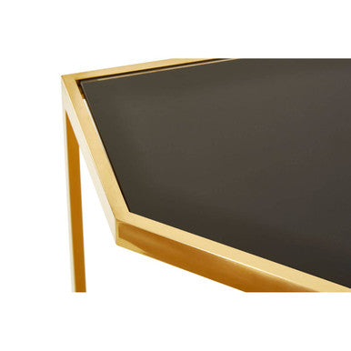 Black Tempered Glass Top Console Table with Gold Finish Stainless Steel Frame, Horizon