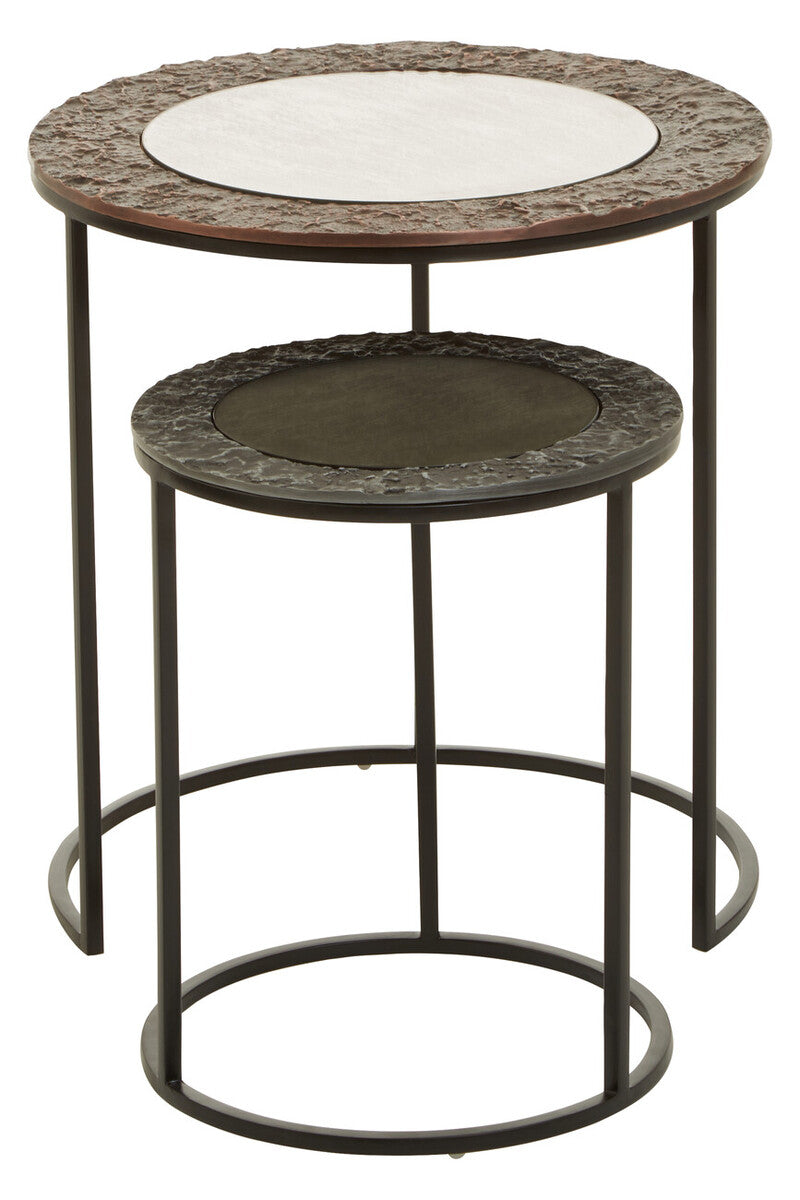Akola Antique Copper Finish and Mirrored Glass Set of 2 Nesting Tables