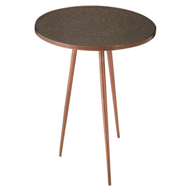 Tempered Glass Side Table with Antique Copper Finish Textured 3 Slim Legs, Akola