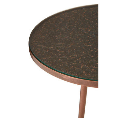 Tempered Glass Side Table with Antique Copper Finish Textured 3 Slim Legs, Akola