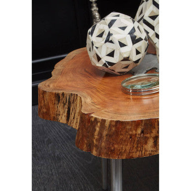 Natural Acacia Wood Log Slice Coffee Table with Silver Centre Detail and Aluminium Splayed Legs, Almora