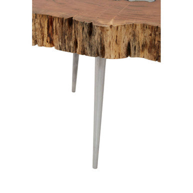 Natural Acacia Wood Log Slice Coffee Table with Silver Centre Detail and Aluminium Splayed Legs, Almora