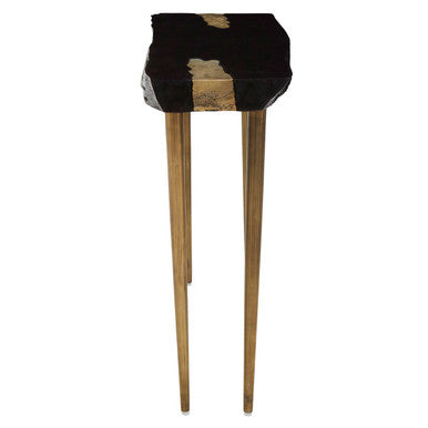 Black Acacia Wood Console Table with Gold Aluminium Filling Detail and Gold Metal Legs, Asamra