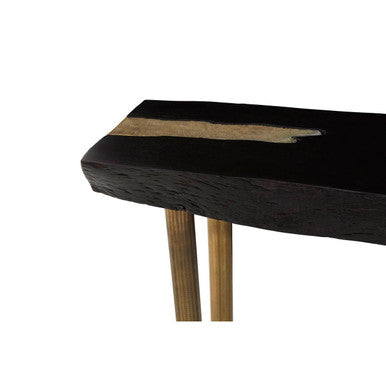 Black Acacia Wood Console Table with Gold Aluminium Filling Detail and Gold Metal Legs, Asamra