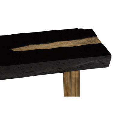 Black Acacia Wood Console Table with Gold Aluminium Filling Detail and Gold Metal Legs, Asamra