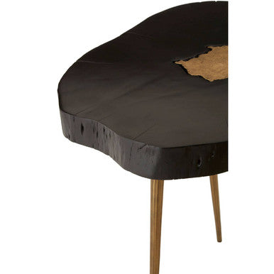 Black Acacia Wood Side Table with Gold Metallic Inlay and Splayed Legs, Asamra