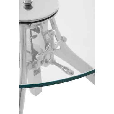 Nickel Finish Crank Mechanism Height Adjustable Table with Clear Glass Top, Maxi