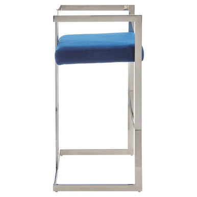 Azalea Blue Velvet Bar Stool With Silver Frame