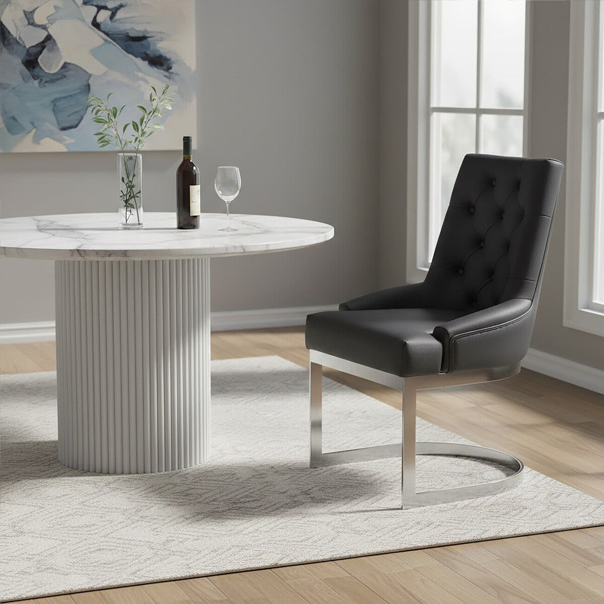 Azalea Black Leather Effect Button Tufted Dining Chair