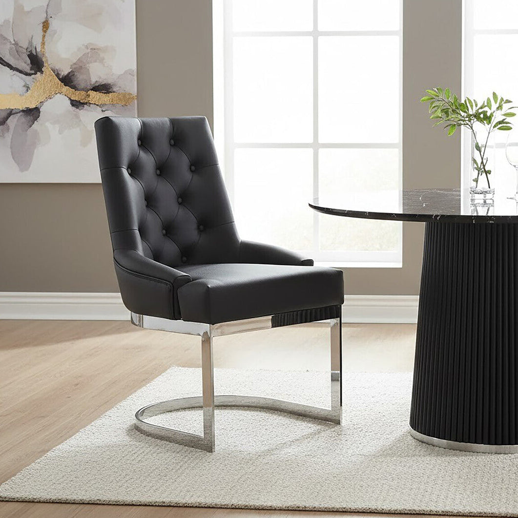 Azalea Black Leather Effect Button Tufted Dining Chair