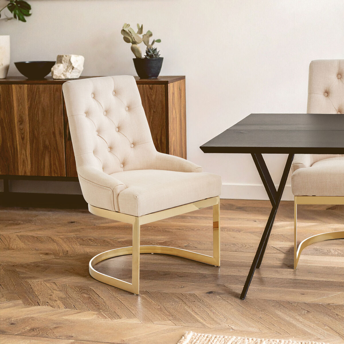 Azalea Natural Linen Button Tufted Dining Chair
