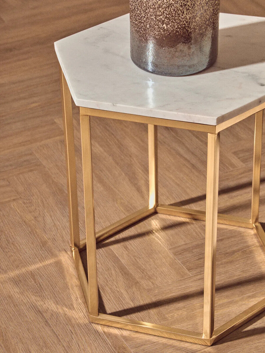 Templar White Marble Hexagonal Side Table