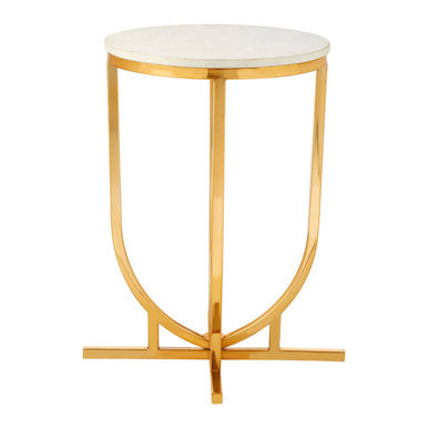 White Marble Tops Round Side Tables with Gold Finish Metal Frame, Templar