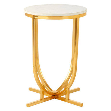 Templar White Marble and Gold Finish Round Side Table