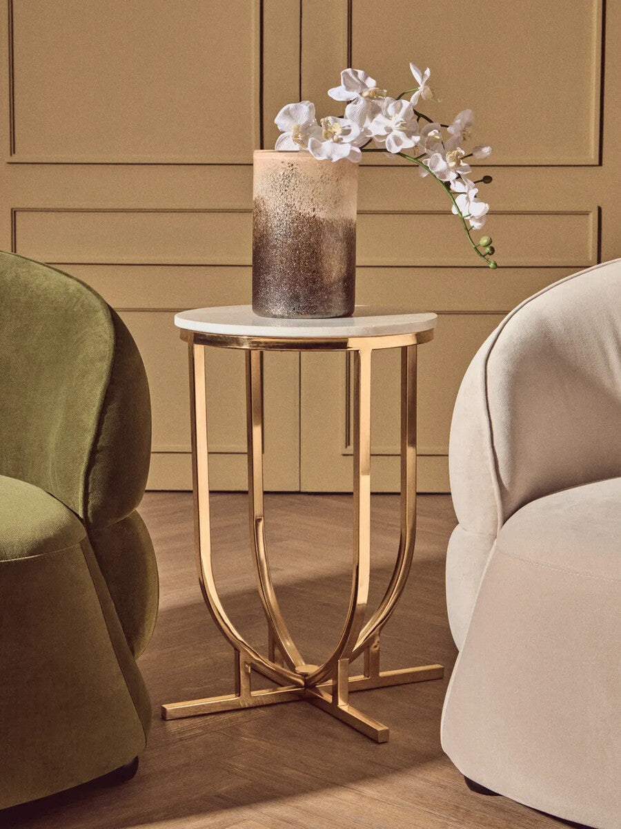 Templar White Marble and Gold Finish Round Side Table