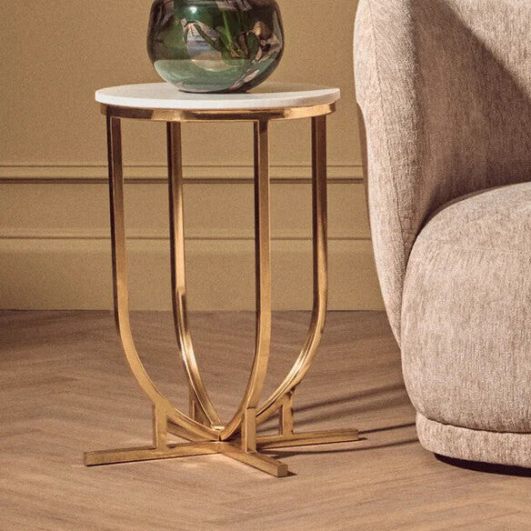 Templar White Marble and Gold Finish Round Side Table
