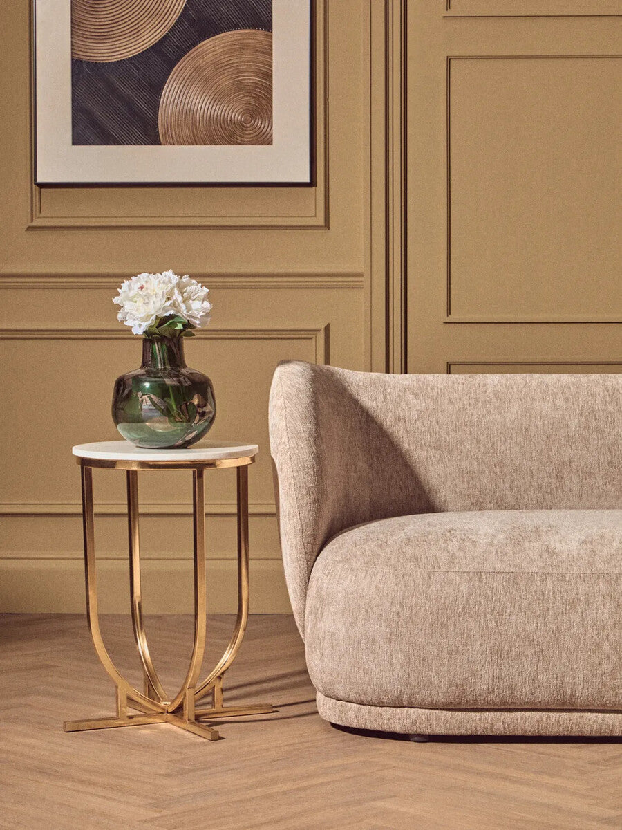 Templar White Marble and Gold Finish Round Side Table