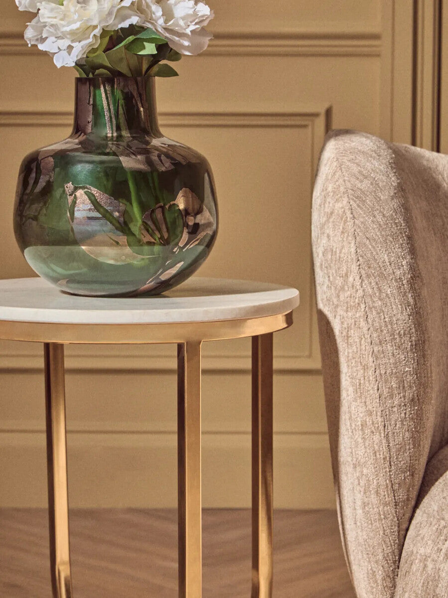 Templar White Marble and Gold Finish Round Side Table