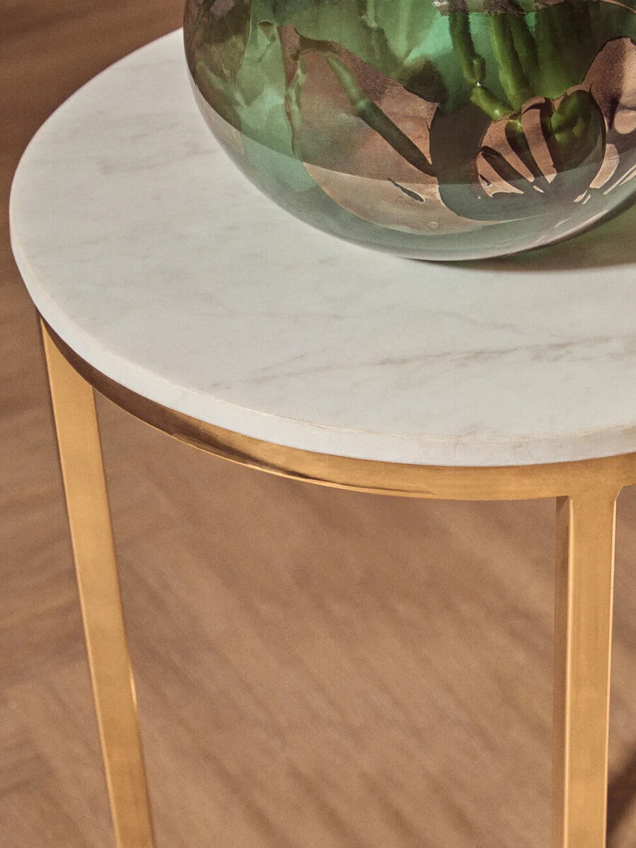Templar White Marble and Gold Finish Round Side Table