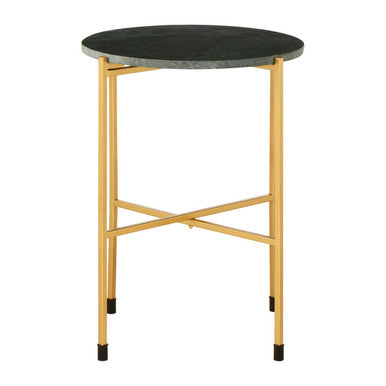 Large Green Marble Top Round Side Table with Warm Gold Stainless Steel Base, Templar
