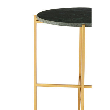 Large Green Marble Top Round Side Table with Warm Gold Stainless Steel Base, Templar