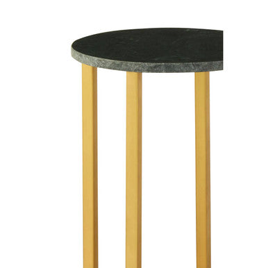 Green Small Round Marble Top Side Table with Gold Metallic Base, Templar