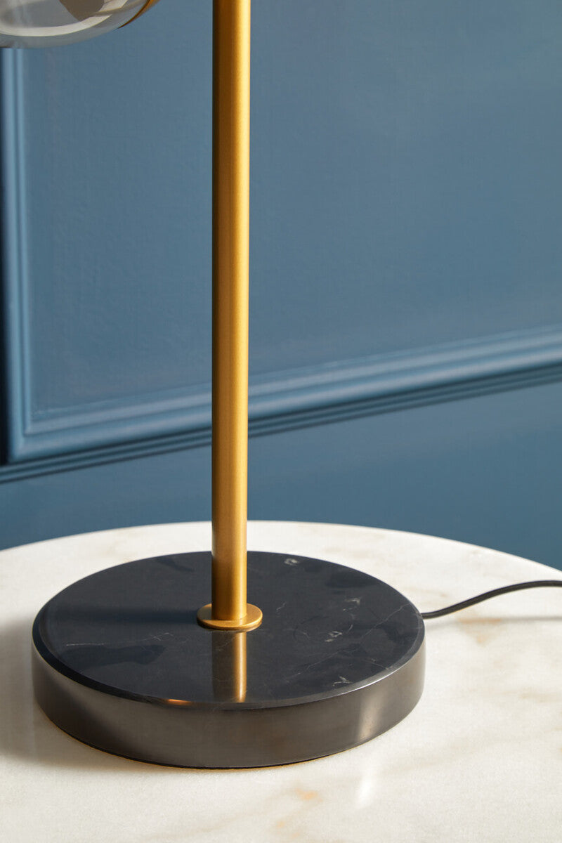 Set of 2 White Marble Top Round Side Tables with Gold Geometric Open Frame Bases, Avantis