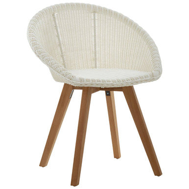 Lovina White Rattan Effect and Teak Wood Dining Chair