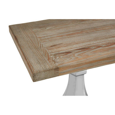 Brown Whitewash Pine Wooden Console Table with Carved Silver Pillar Columns and Brown Wooden Base, Richmond