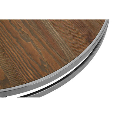 Natural Pine Wood Round Coffee Table with Metallic Silver Curved Leg Base, Richmond