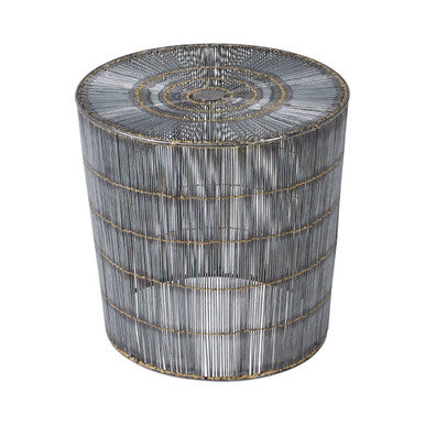 Silver Iron Wire Drum Shaped Side Table with Gold Coloured Lines, Templar