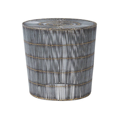 Silver Iron Wire Drum Shaped Side Table with Gold Coloured Lines, Templar