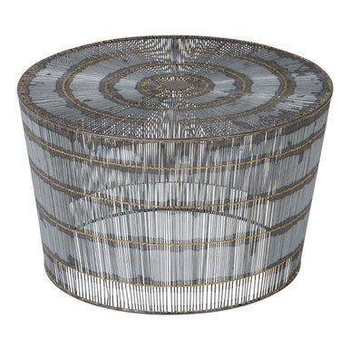 Natural Gold Tone Wireframe Round Coffee Table with Iron Base, Templar